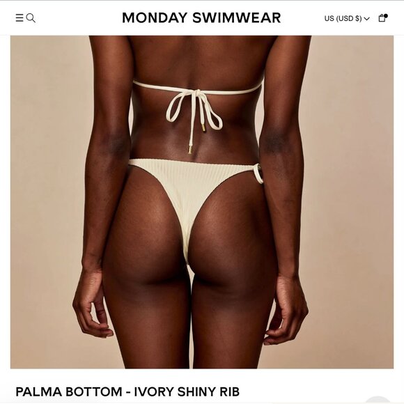 NWT Monday Swimwear Palma Bottom — Petite (P) ✨ Ivory (Shiny Rib) - Picture 3 of 10